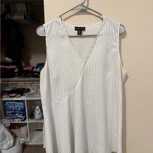 White and Black Striped Sleeveless Blouse